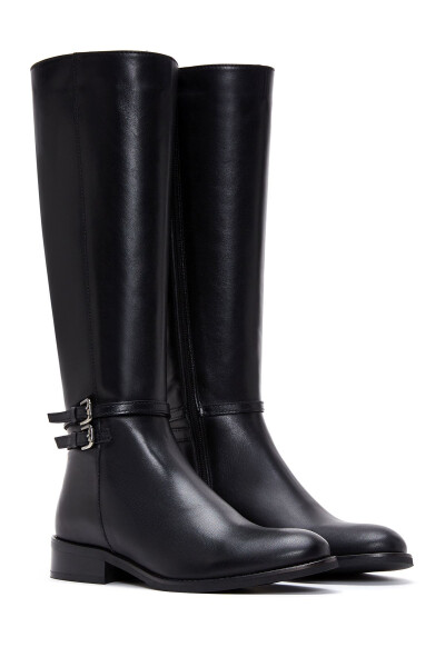 Women's leather boots with black zipper buckle detail. - 4