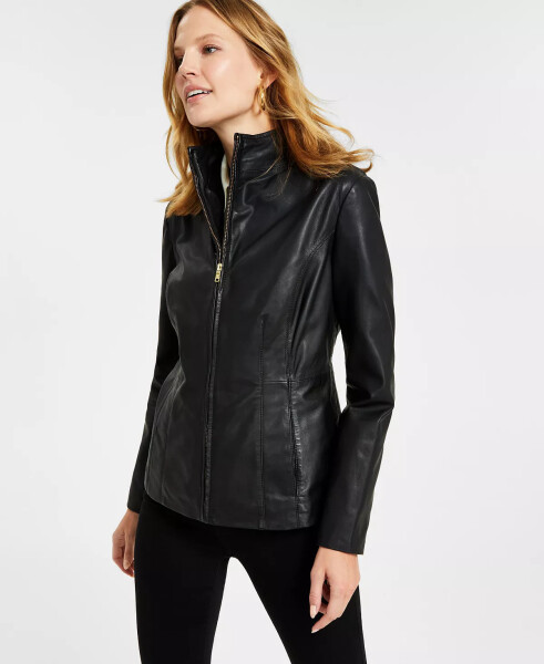 Womens Leather Coat Black - 3