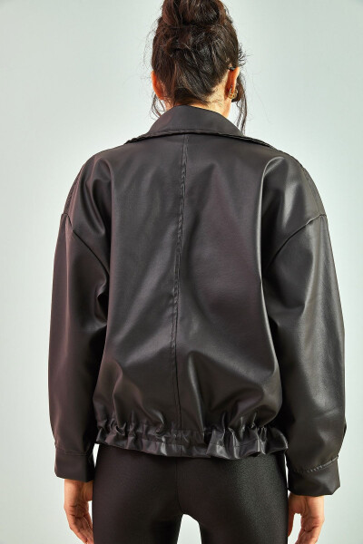 Women's Leather Jacket with Two Large Pockets - 5