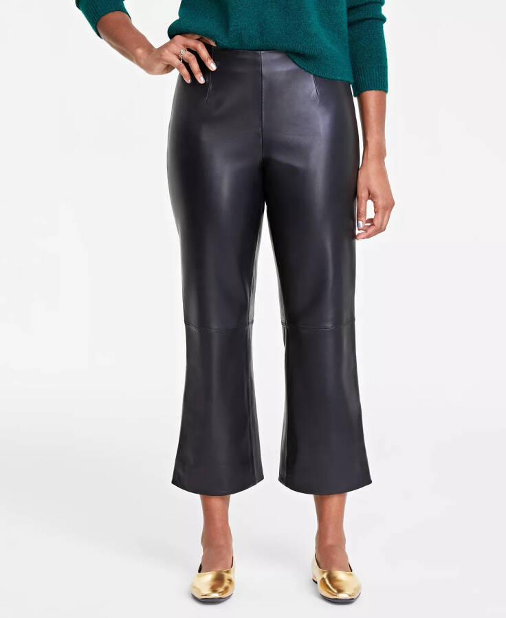 Women's Leather Kick-Flare Pants, Created for modazone - Deep Black - 3