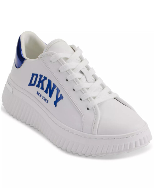 Women's Leon Lace-Up Logo Sneakers White/ Royal Blue - 1