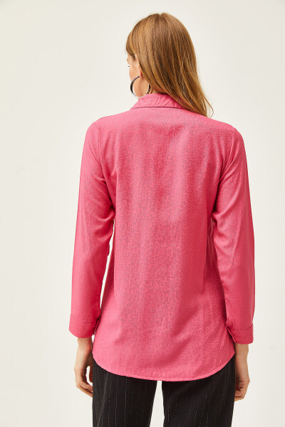 Women's Leopard Fuchsia Jacquard Satin Detailed Woven Shirt GML-19001173 - 2