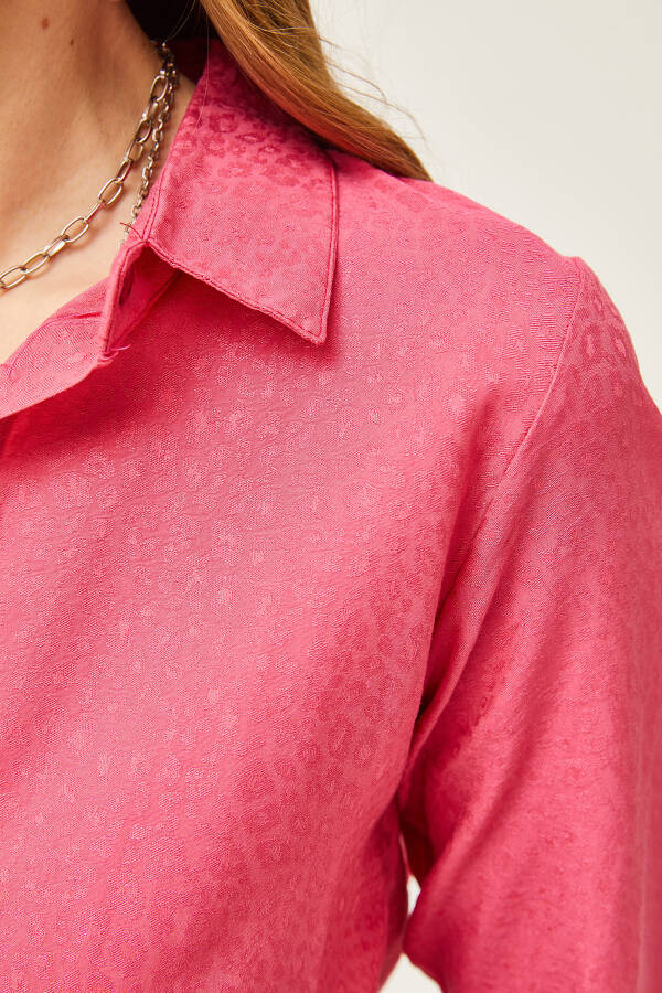 Women's Leopard Fuchsia Jacquard Satin Detailed Woven Shirt GML-19001173 - 8