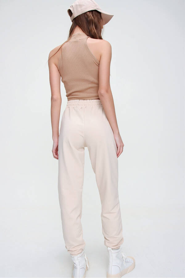 Women's Light Beige Basic Jogger Pants with Elastic Waist and Cuffs ALC-X5902 - 5