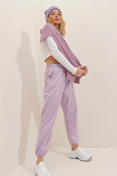 Women's Lilac Cuffed Two-Thread Sweatpants ALC-Y2933 - 4