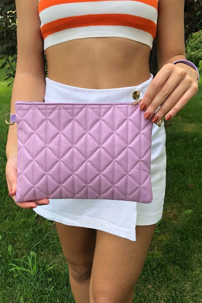 Women's Lilac Triangle Pattern Portfolio Clutch Handbag - 3