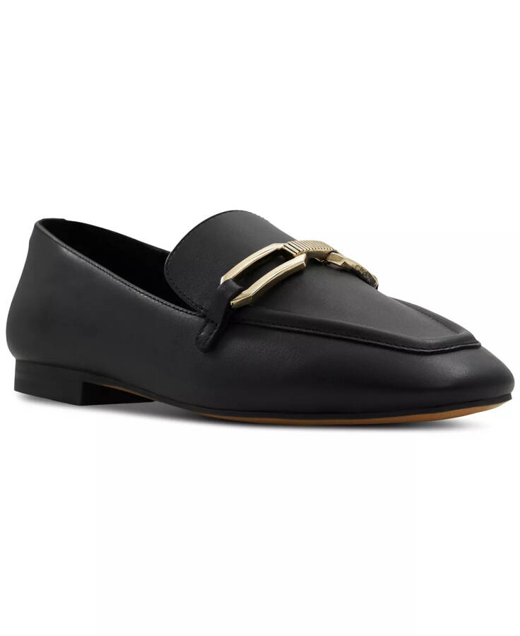 Women's Lindsie Slip-On Tailored Hardware Loafers Black Leather - 1