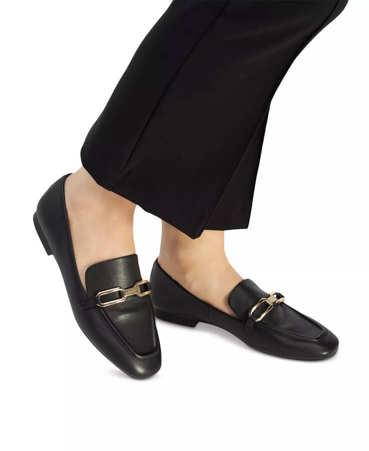 Women's Lindsie Slip-On Tailored Hardware Loafers Black Leather - 6