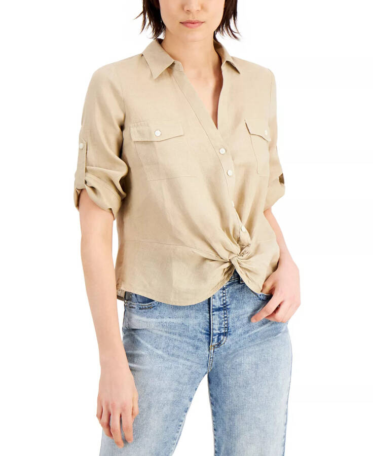 Women's Linen Twist-Hem Blouse, Created for modazone Toasted Twine - 1