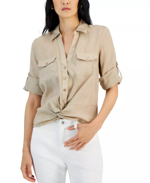 Women's Linen Twist-Hem Blouse, Created for modazone Toasted Twine - 3