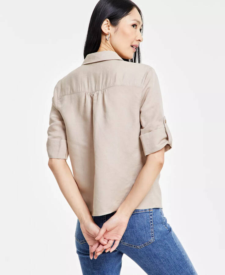 Women's Linen Twist-Hem Blouse, Created for modazone Toasted Twine - 4