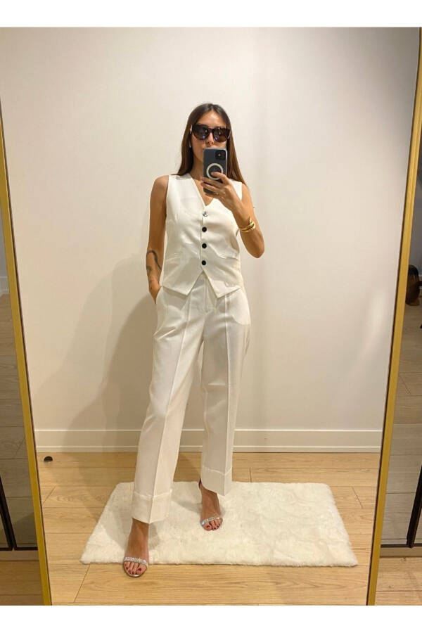 Women's Linen White Vest Pants 2 Piece Set - 6