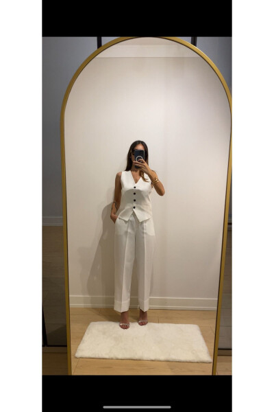 Women's Linen White Vest Pants 2 Piece Set - 7