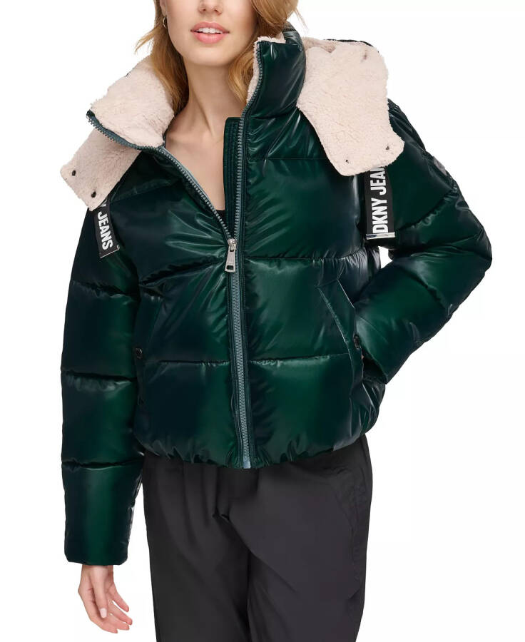 Women's Logo-Drawstring Hooded Puffer Jacket Malachite - 1