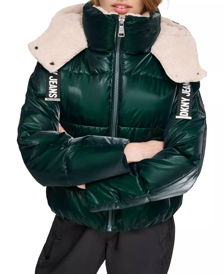 Women's Logo-Drawstring Hooded Puffer Jacket Malachite - 4