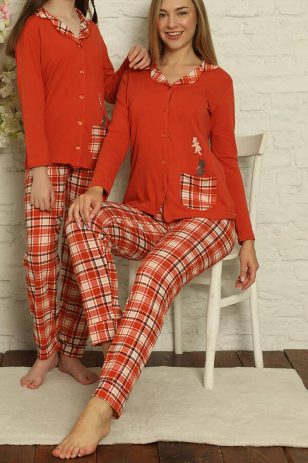 Women's Long Sleeve Buttoned Pajama Set Plaid Cotton - 4