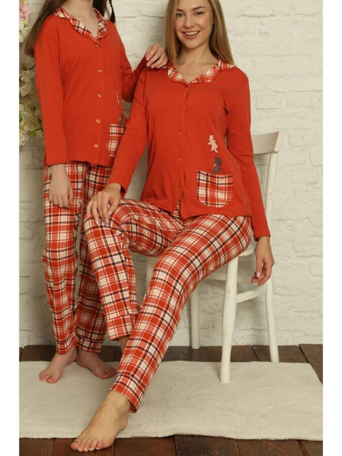 Women's Long Sleeve Buttoned Pajama Set Plaid Cotton - 2