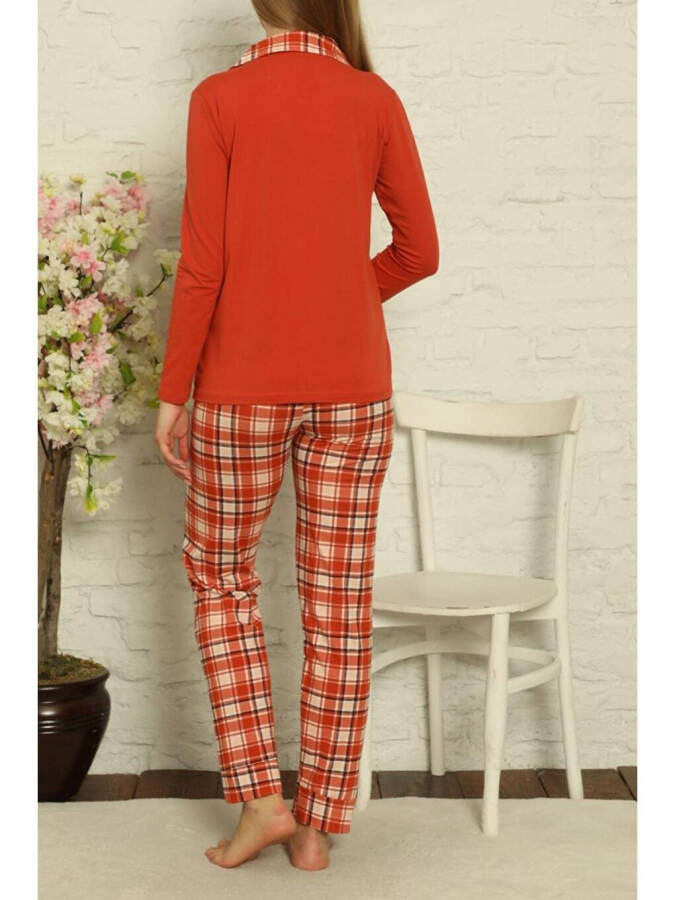 Women's Long Sleeve Buttoned Pajama Set Plaid Cotton - 3