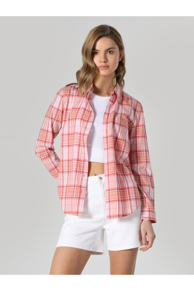 Women's long sleeve, checkered, pink, regular fit shirt. Cl1061880 - 5