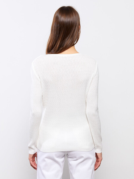 Women's Long Sleeve Knit Sweater with Bike Neck and Self-Pattern - 13