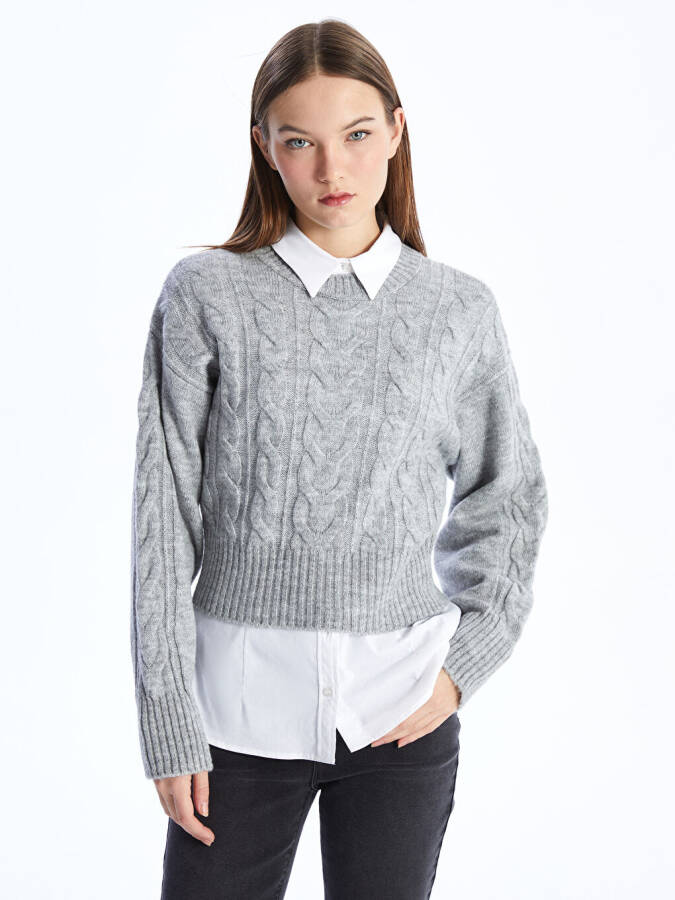 Women's Long Sleeve Self-Patterned Turtleneck Knit Sweater - 1