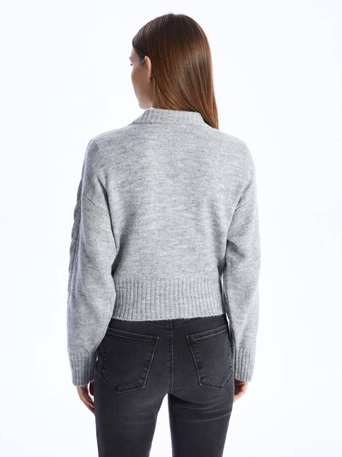 Women's Long Sleeve Self-Patterned Turtleneck Knit Sweater - 5