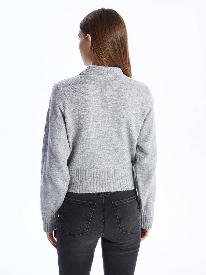 Women's Long Sleeve Self-Patterned Turtleneck Knit Sweater - 12