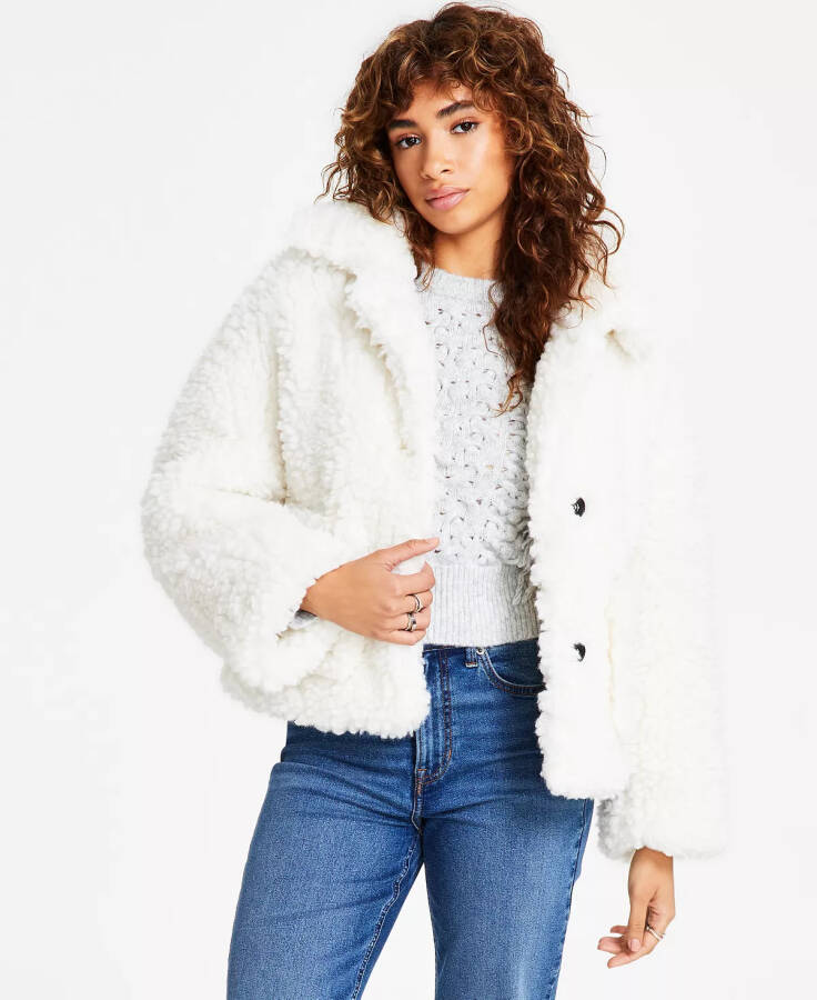 Women's Long-Sleeve Short Sherpa Jacket Ivory - 1