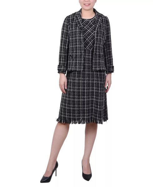 Women's Long Sleeve Tweed Jacket with Dress Set, 2-Pc. Black Ivory - 1