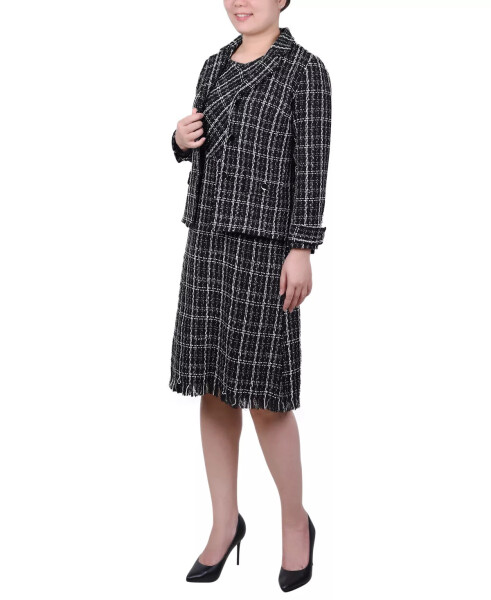 Women's Long Sleeve Tweed Jacket with Dress Set, 2-Pc. Black Ivory - 3