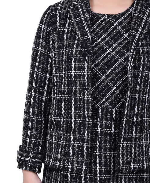 Women's Long Sleeve Tweed Jacket with Dress Set, 2-Pc. Black Ivory - 4