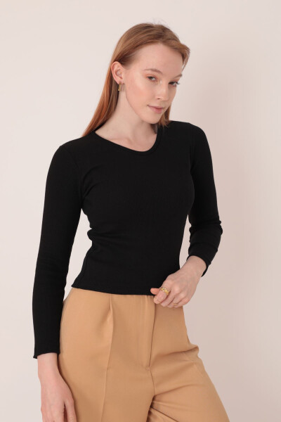 Women's Long Sleeve V-Neck Blouse - Black - 1