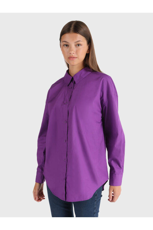 Women's long-sleeved, back-detailed purple shirt (regular fit) - 1