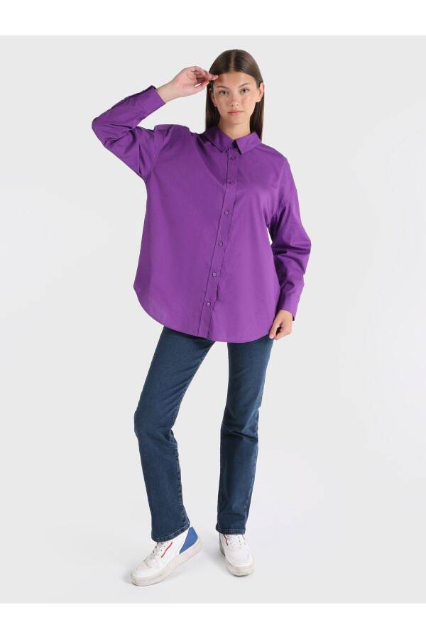 Women's long-sleeved, back-detailed purple shirt (regular fit) - 3