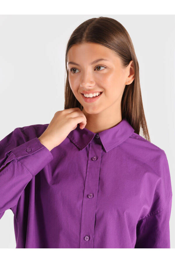 Women's long-sleeved, back-detailed purple shirt (regular fit) - 4