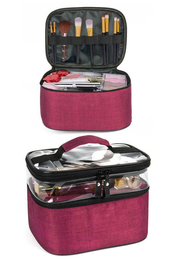 Women's Makeup Bag Professional Accessory Cosmetic Travel Organizer Suitcase Daily Transparent Burgundy - 2