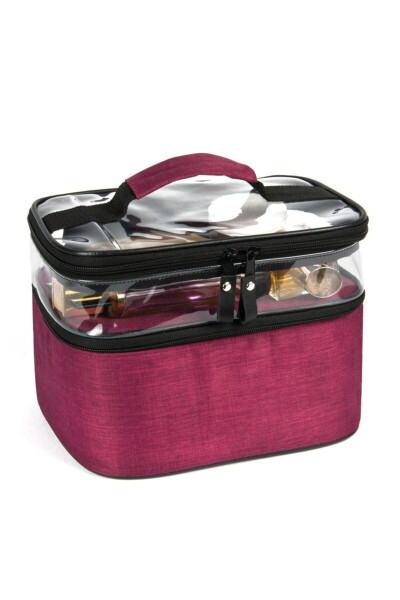 Women's Makeup Bag Professional Accessory Cosmetic Travel Organizer Suitcase Daily Transparent Burgundy - 4