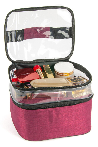 Women's Makeup Bag Professional Accessory Cosmetic Travel Organizer Suitcase Daily Transparent Burgundy - 5