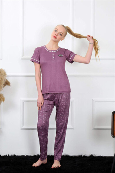 Women's Maroon Short Sleeve Pajama Set 20388 - 3