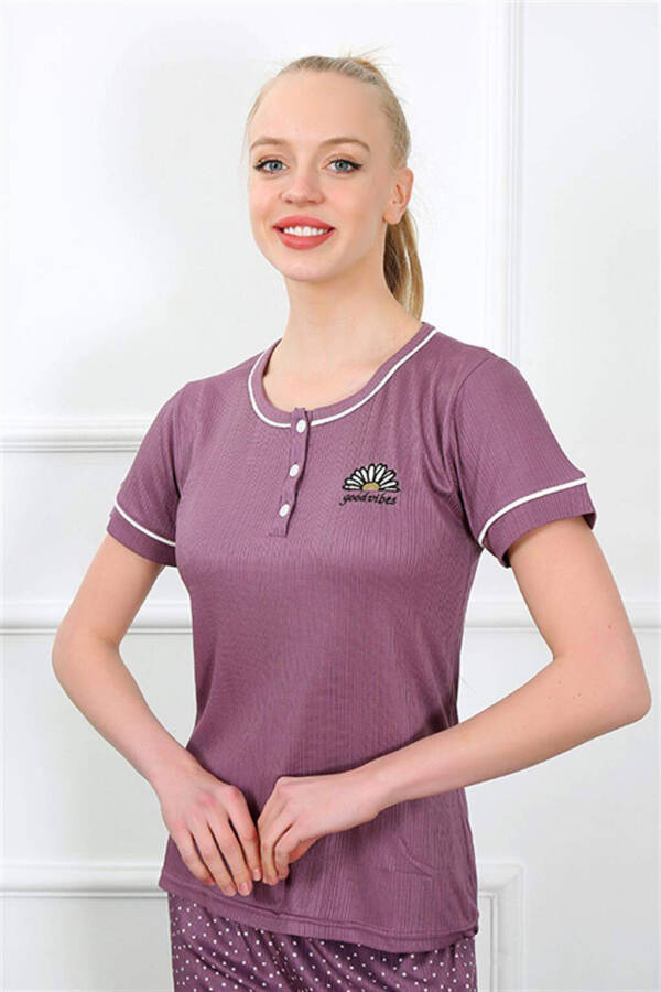 Women's Maroon Short Sleeve Pajama Set 20388 - 6