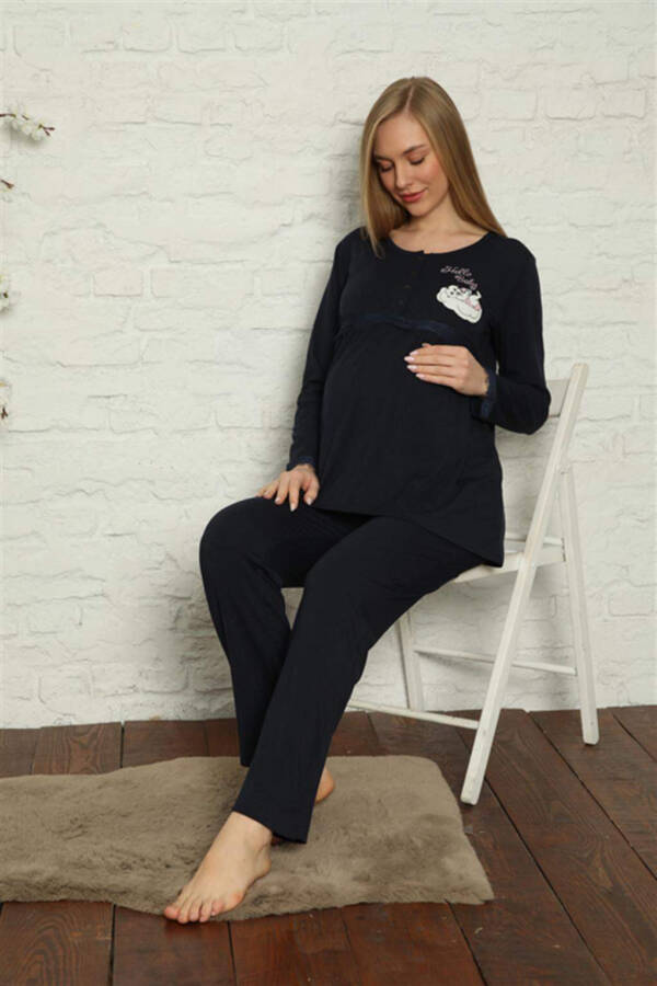 Women's Maternity Postpartum Navy Blue Pajama Set 45201 - 4