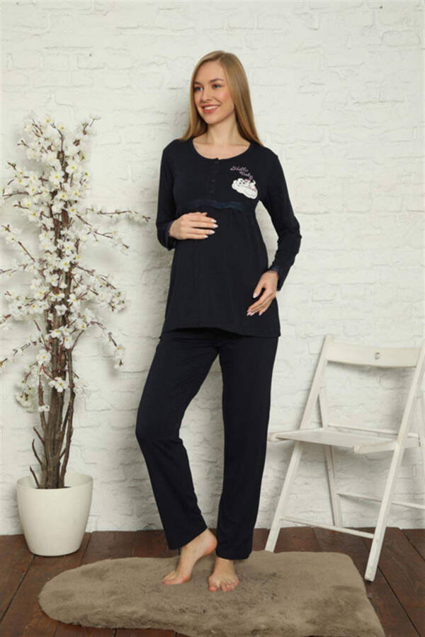 Women's Maternity Postpartum Navy Blue Pajama Set 45201 - 6