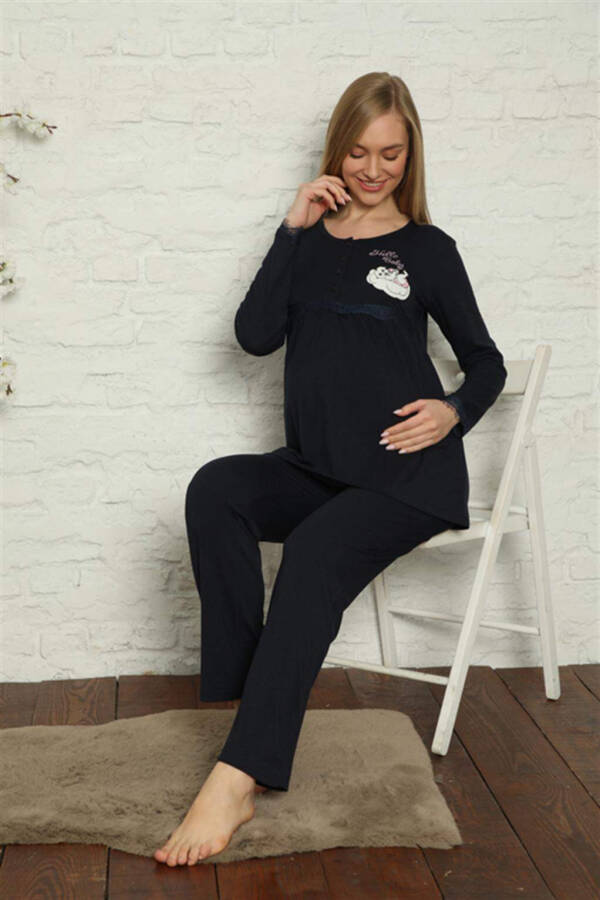 Women's Maternity Postpartum Navy Blue Pajama Set 45201 - 7