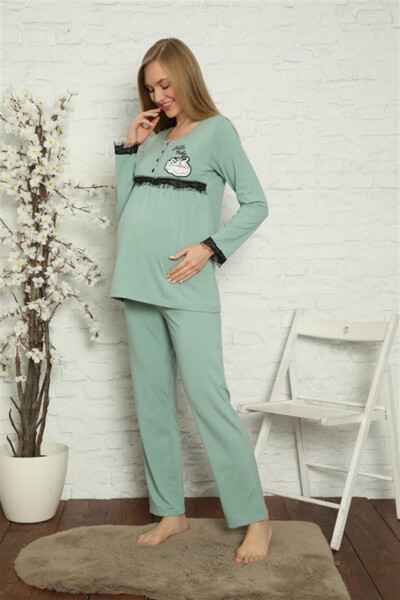 Women's Maternity Postpartum Water Green Pajamas Set 45201 - 1