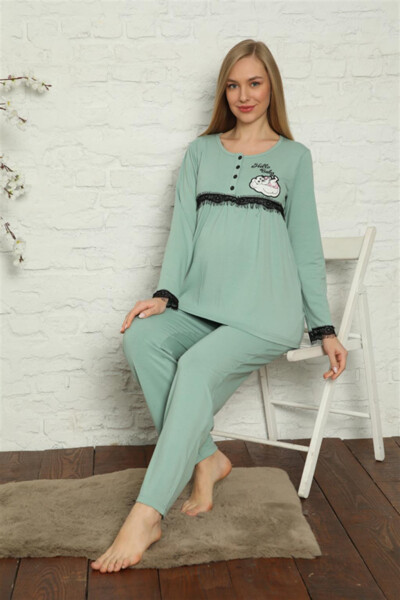 Women's Maternity Postpartum Water Green Pajamas Set 45201 - 4