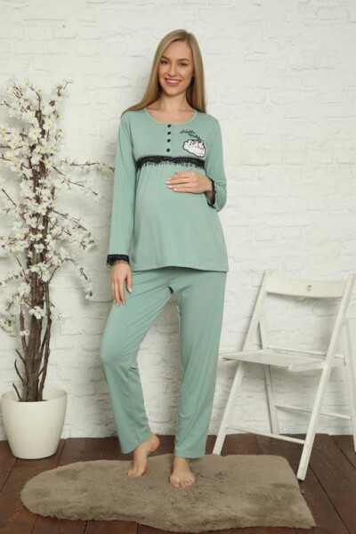 Women's Maternity Postpartum Water Green Pajamas Set 45201 - 8