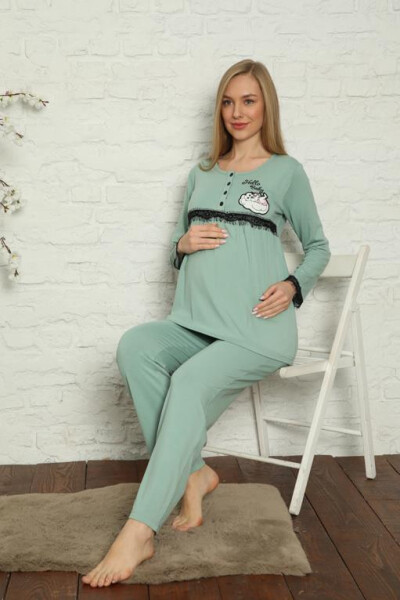 Women's Maternity Postpartum Water Green Pajamas Set 45201 - 2