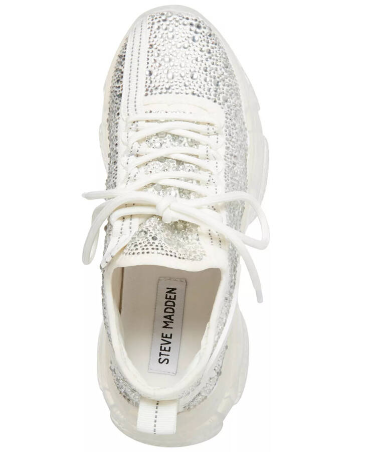 Women's Maxima Rhinestone-Trim Trainer Sneakers White/Rhinestone - 4