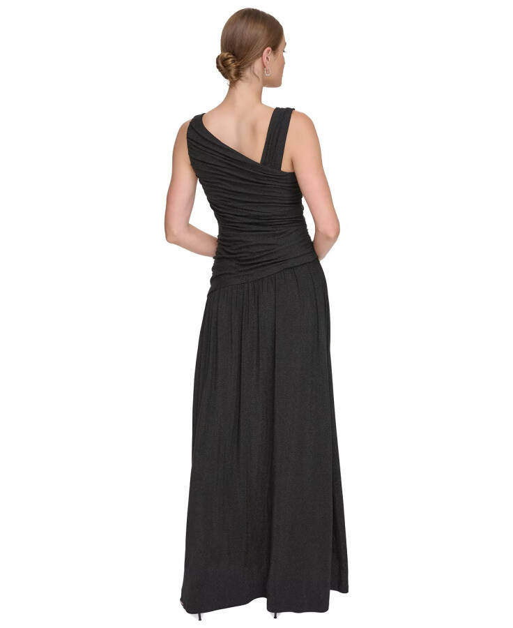 Women's Metallic-Knit Asymmetric-Neck Gown Black - 2