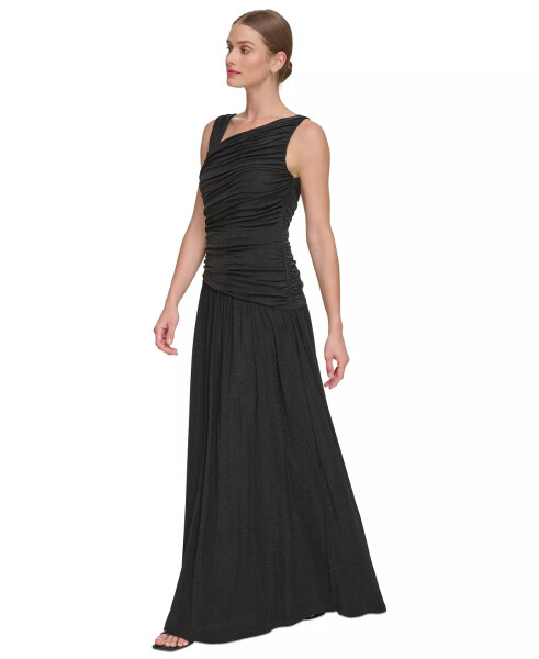 Women's Metallic-Knit Asymmetric-Neck Gown Black - 3